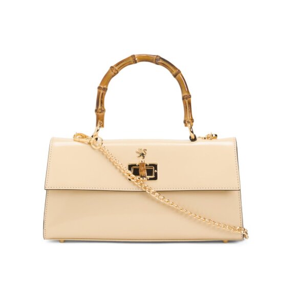 PRATESI Ivory Made In Italy Patent Leather Bamboo Handle Satchel